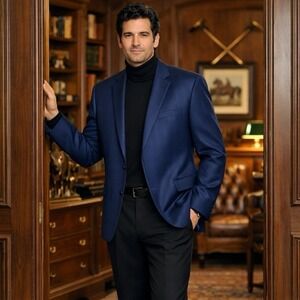 Lauren Ralph Lauren Men's Blue/Black 56R Windowpane Sport Coat Blazer